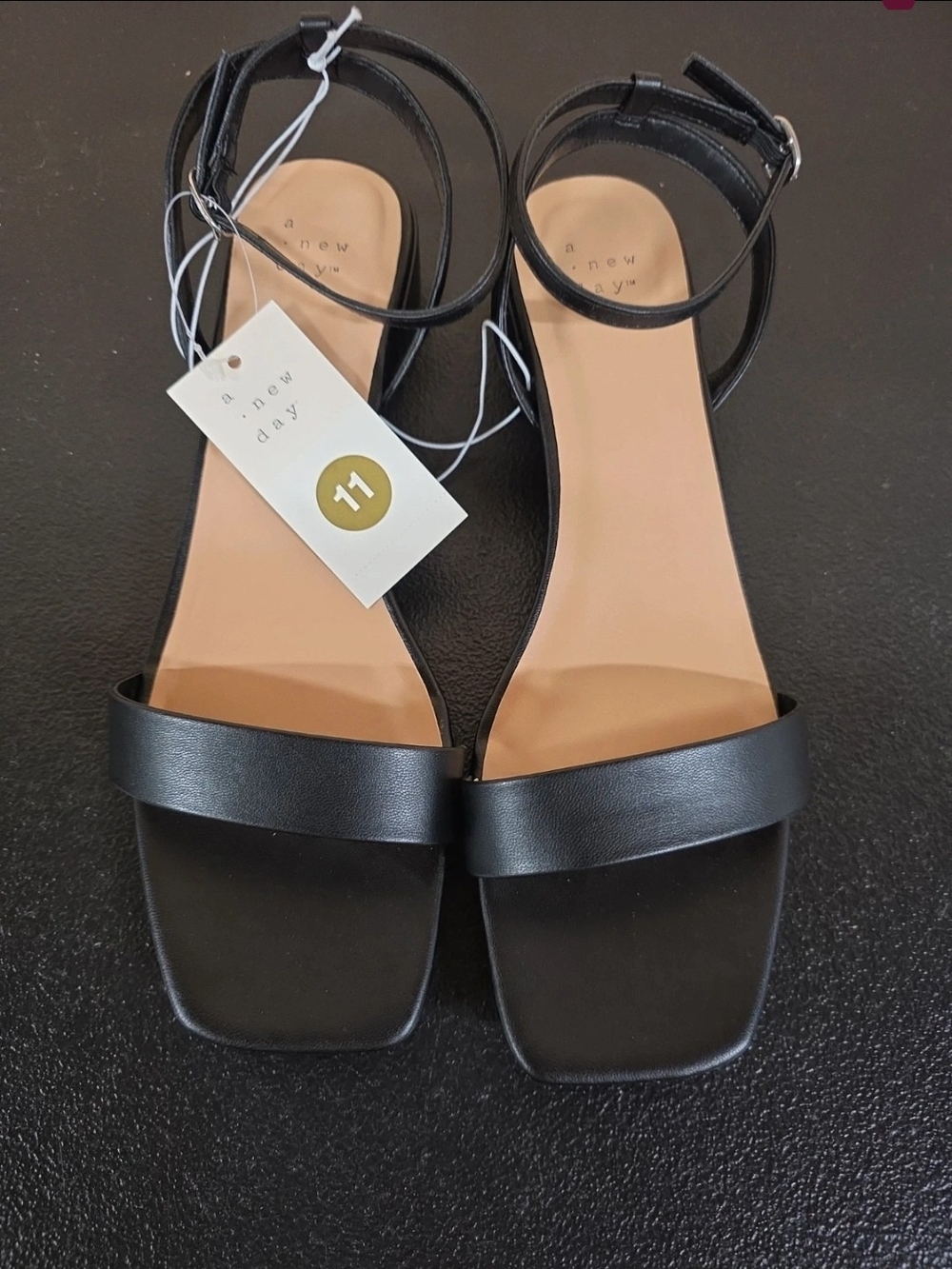 a new day Black Minimal Ankle-Strap Flat Sandals